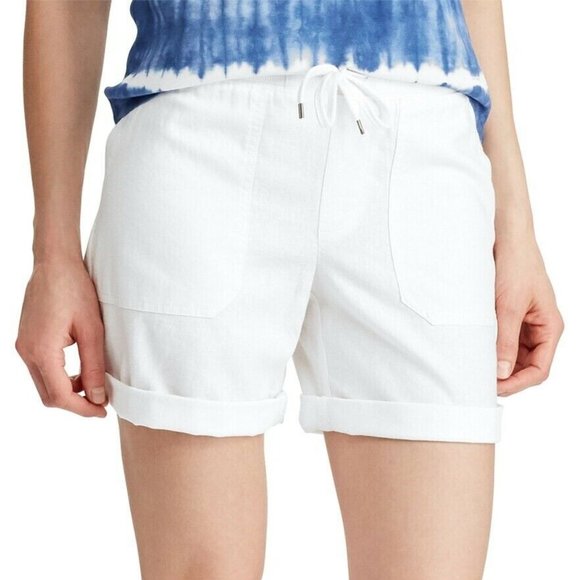 ...Chaps White Linen Blend Elastic Waist Shorts - Picture 1 of 4